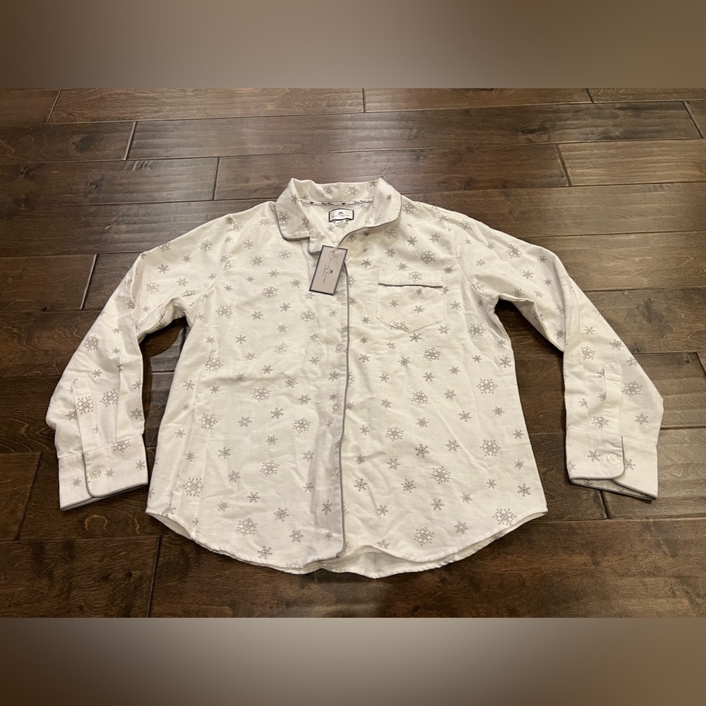 Petite Plume Womens Winter Snow Themed PJ Top Only White Size L LARGE NWT